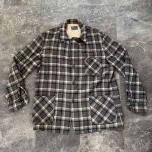 Pendleton Vintage Gray Plaid Wool Blazer Suit Over Coat Size XL
